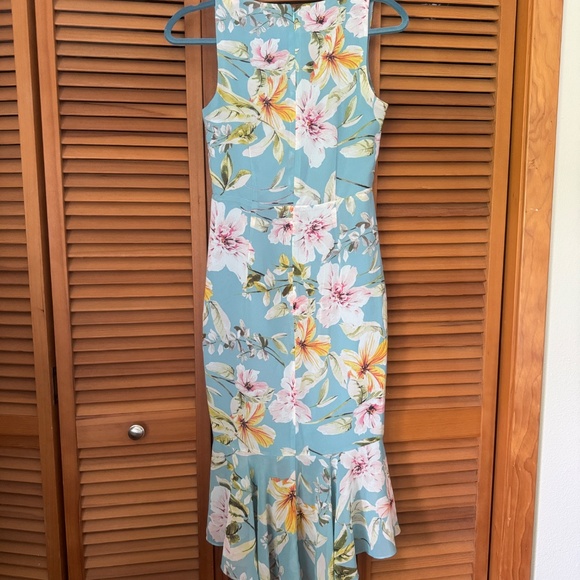 Eliza J Hawaiian Print Dress Blue Floral Tropical Aloha Size 4 - Picture 4 of 13